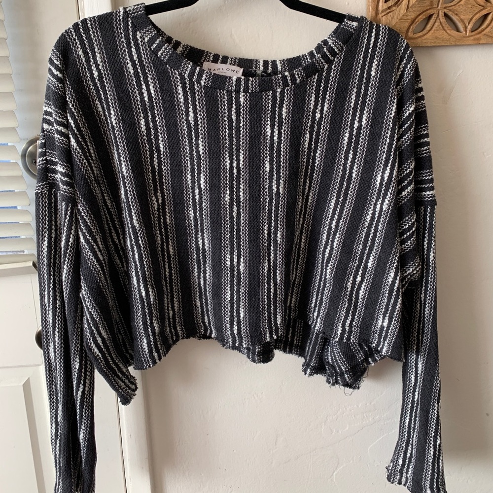 Cropped lightweight striped sweater